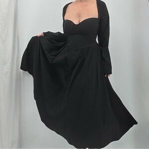 Parthea Whimsigoth Regencycore Black Formal Evening Long Sleeve Corset Dress